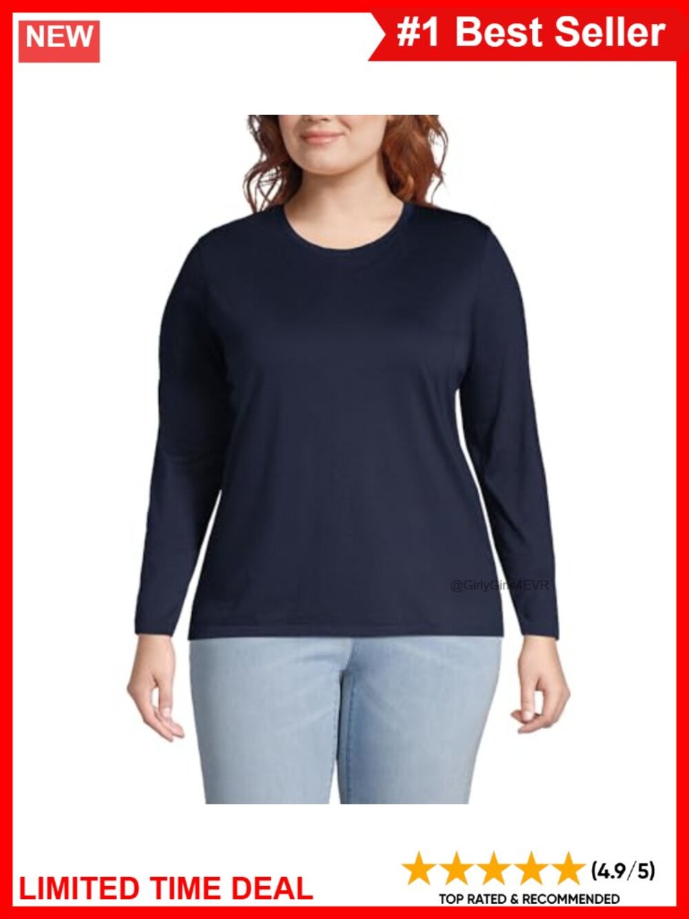 Lands' End Supima Cotton Long Sleeve Crew Neck Tee Relaxed Fit